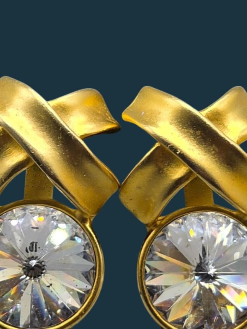 Vtg Norma Jean XO Faceted Rivoli Crystal Clip On Earrings Runway Style 1980s - Picture 3 of 12